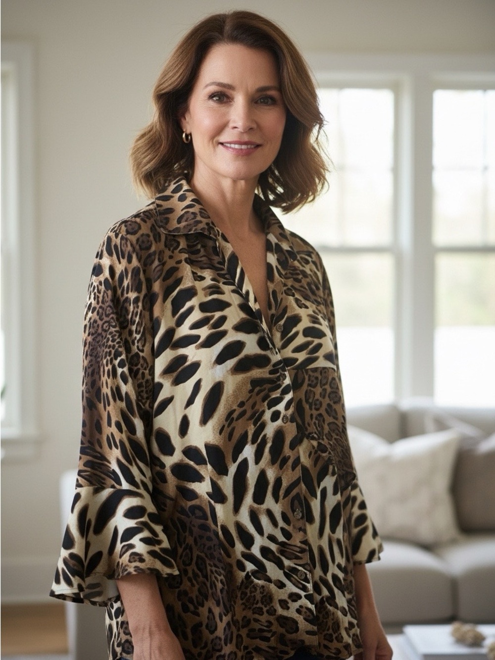 Studio Leopard-Print light weight oversized blouse breathable in Brown & Black